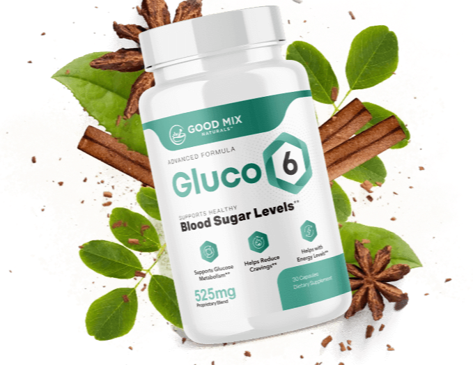 Gluco6 supplement bottle for natural blood sugar support